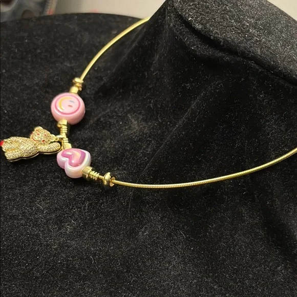 Gold Necklace with Pink Charms - Picture 6 of 12